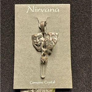Vintage Happy & Sad face pendant necklace with genuine crystal